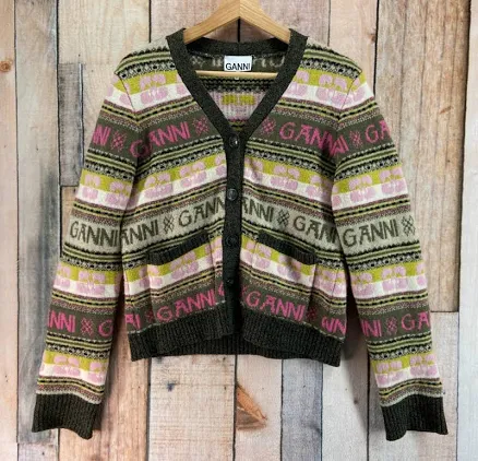 Ganni Women's Logo Wool-Blend Cardigan