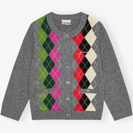 Ganni Grey Check Cardigan women