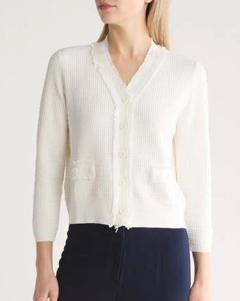 Women Adrianna Papell Frayed Waffle Knit Cardigan