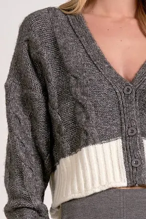 Bloomington Two-Tone V-Neck Cropped Cardigan