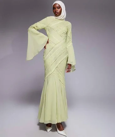 ASOS Design Lace Panel Long Sleeved Maxi Dress