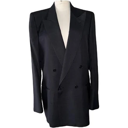 Lanvin Black Silk Double-Breasted Men's Blazer Jacket Size 52 IT