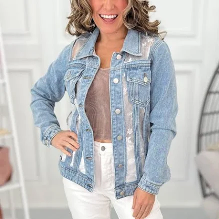 Long Lasting Bloom Mesh Denim Jacket