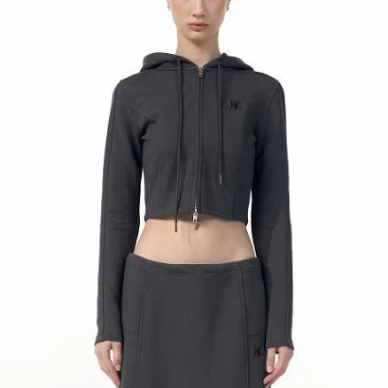 wooalong Signature slim crop hood zip-up