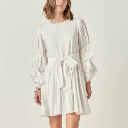 English Factory Women's Cinched Puff Sleeve Belted Dress