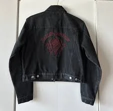Harley Davidson Embroidered Cropped Dark Denim Jean Jacket Ladies Sz M
