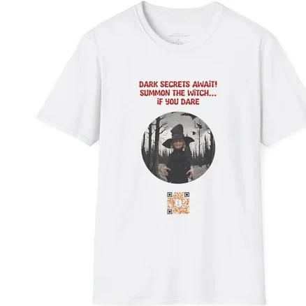 Witchy TShirt with AR Magic – Scan to summon a virtual witch with seasonal spells. Perfect for pagan, Wiccan, and occult fans. Soft, stylish fabric.