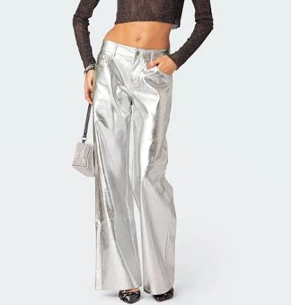 Edikted Women's Kim Metallic Faux Leather Pants
