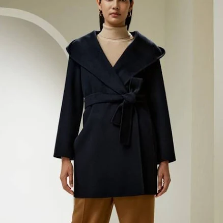 LILYSILK Women's Cashmere Wool Blend Hooded Coat
