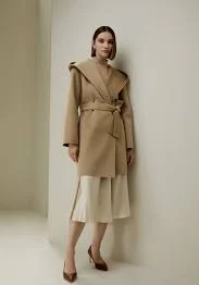 Cashmere-Wool-Blend Belted Short Hooded Coat