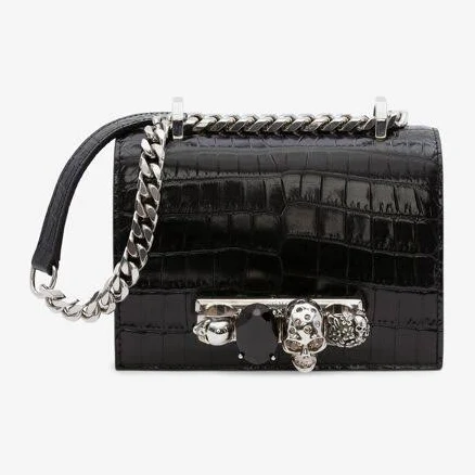Alexander McQueen Jewelled Croc-effect Leather Satchel