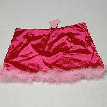 Dolls Kill Sugar Thrillz Can't Lose You Pink Satin Mini Skirt Marabou