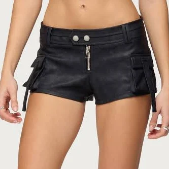 Edikted Women's Washed Faux Leather Micro Cargo Shorts