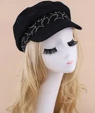 Black Star Embroidered Baker Boy Cap Cotton hat for Women