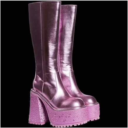Doll Kills X Bratz Boots Platform Sequin Knee High In Pink