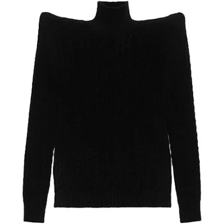 Balenciaga Women's Bold-Shoulder Cable-Knit Velvet Turtleneck Sweater