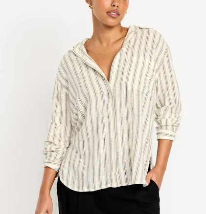 Old Navy Women's Linen-Blend Loose Button-Down Shirt