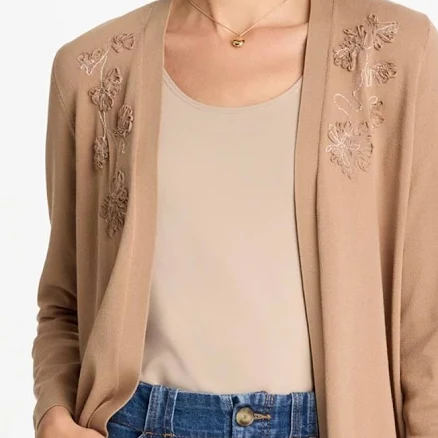 Chico's Women's Floral Embroidered Cattail Cardigan Sweater