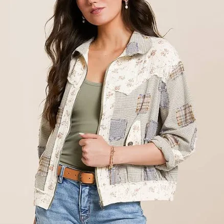 Patchwork Cotton Jacket with Buckle