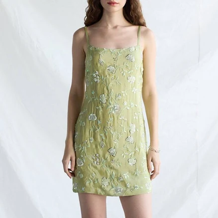 Perte dego Botanical Embroidered Mini Slip Dress