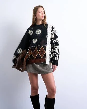 Topshop Patchwork Intarsia & Argyle Sweater
