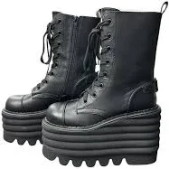 Dolls Kill Sz 7 Current Mood Vegan Leather D Ring Ribbed Platform Combat Boots