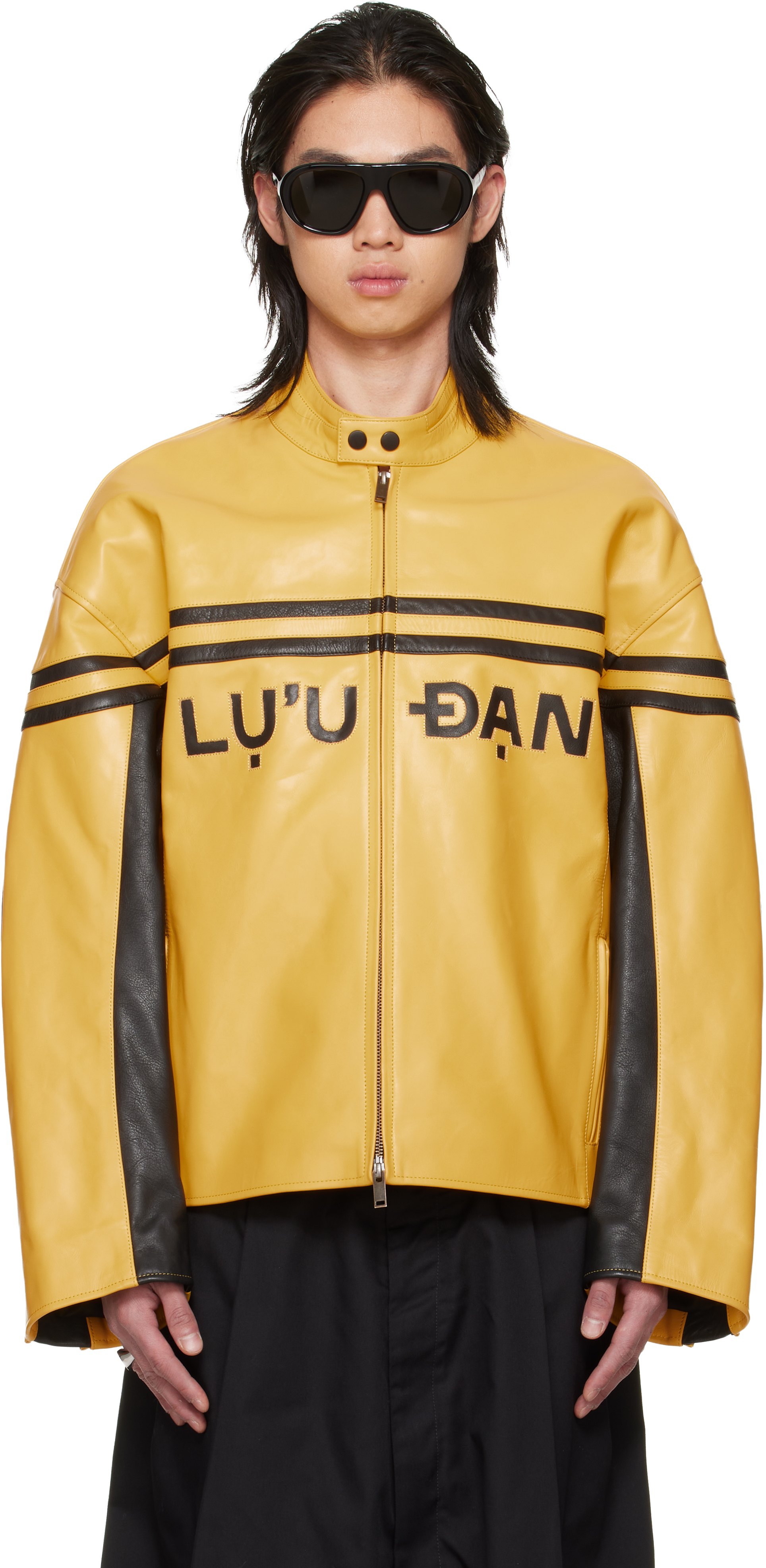 BRUCE LEE x LỰU ĐẠN Yellow Legacy Moto L-D Leather Jacket