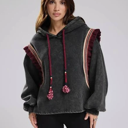 Boho Handmade Cotton Knit Hoodie with Tassels (Handmade Cotton Knit)