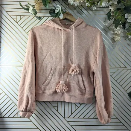 Ulla Johnson Women's Mel Hoodie Blush Pink Tassel Hoodie Cotton Size