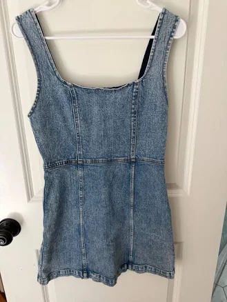 Alice + Olivia Ramsey A-Line Square-Neck Denim Mini Dress