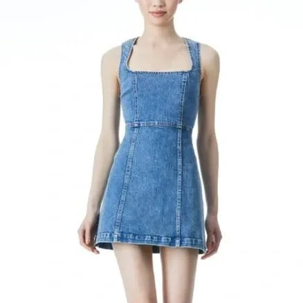 Alice & Oliva Ramsey Square Neck Denim Mini Dress Size 2 Indigo Nights