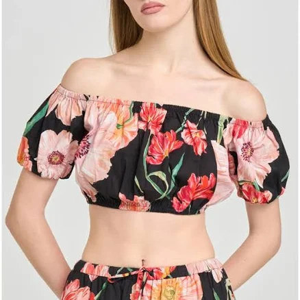 WAYF Annie Floral Off the Shoulder Crop Top