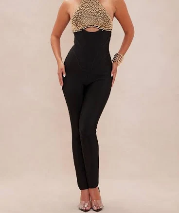 Fashion Nova Patricia Embellished Bandage Jumpsuit