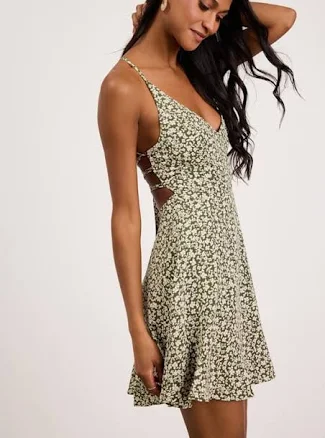 Lulus Floral Lace-Up Sleeveless Mini Skater Dress