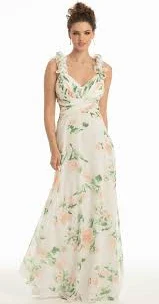 Floral Chiffon Ruffle Lace Up Back Dress
