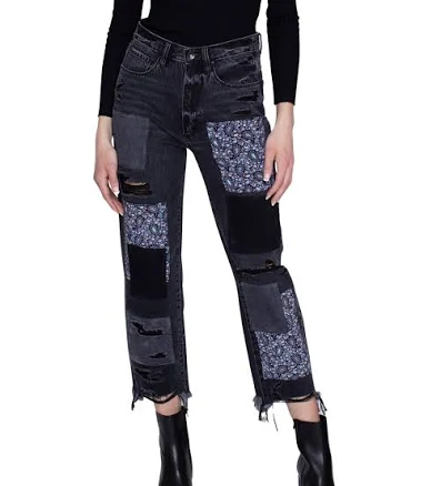 Blue Revival Women's Paisley Patchwork High-Rise Straight Leg Jeans