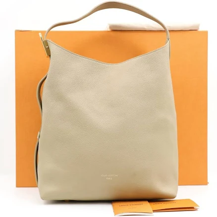 Louis Vuitton Grained Calfskin Low Key Hobo Mm Limestone Leather