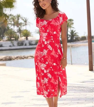 Lascana Women's Floral Sweetheart Neckline Dress