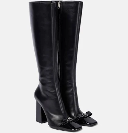 Versace, Gianni Ribbon leather knee-high boots, Women, Black, US 9, Boots