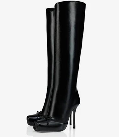 Knee High Square Toe Bow Boots
