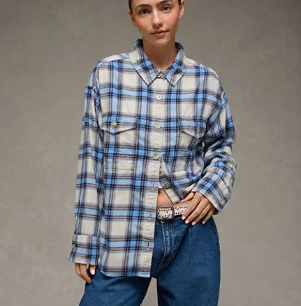 AE Women's Plaid Button-Up Shirt