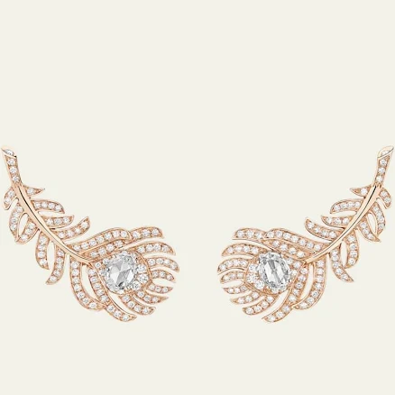 Boucheron 18k Pink Gold Small Clip Plume de Paon Earrings with Diamonds Women's