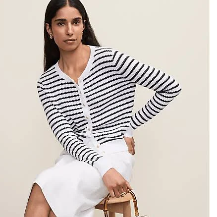 Ann Taylor Women's Petite Striped Ann Cardigan