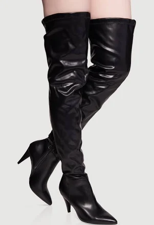 Womens Side Zip Over The Knee Thigh High Boots, Black, Size 6 - Rainbow Shops