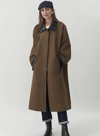 Organic Cotton Twill Barn Jacket with Leather Collar