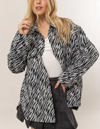 Hazel Blues Zebra Print Snap Down Shacket