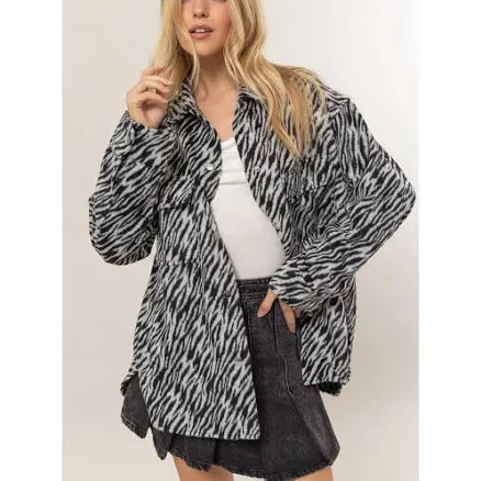 Zebra Print Snap Down Shirt Jacket