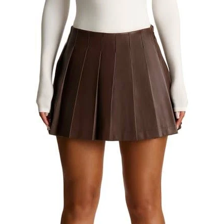 Naked Wardrobe Women's Pleated Faux Leather A-Line Miniskirt