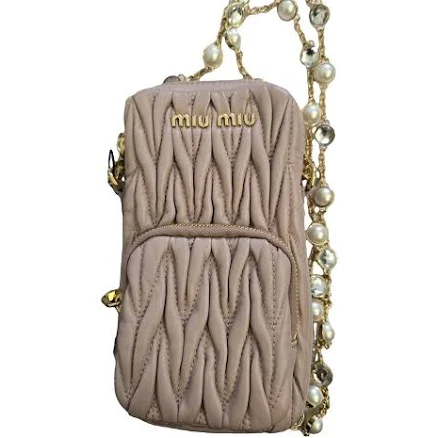 Miu Miu Leather Crossbody Bag with Pearl Strap Nude