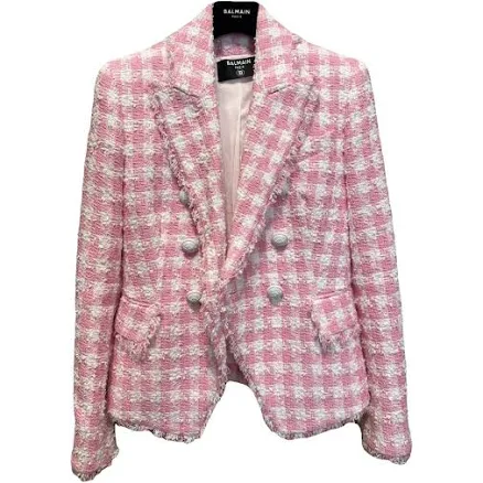 Balmain - Frayed Checked Cotton-blend Tweed Blazer - Pink - FR46 - Net a Porter